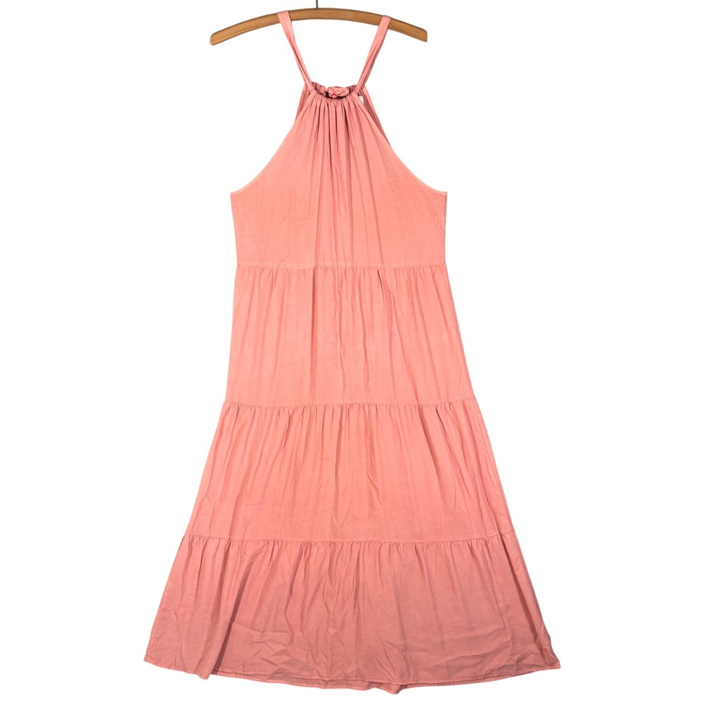 Cloth & Stone Anthropologie Coral Pink Tencel Tiered Halter Maxi Dress S Boho